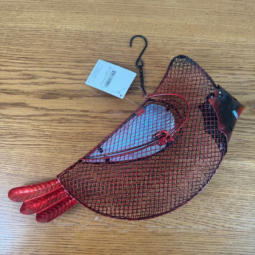 Evergreen Cardinal‎ Seed Bird Feeder Red Metal Mesh Hanging Garden Decor 2BF743